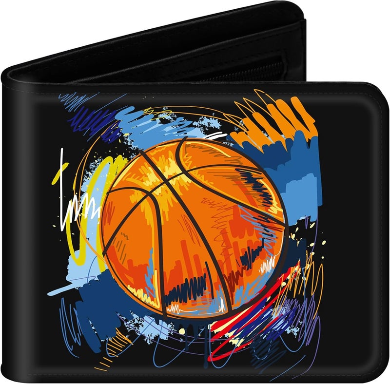 Jonyee Boys Wallet for Kids and Teenager, Funny Leather Bifold Purse with Zipper Coin Pocket and Card Cash Holder for Youth Men, Cool Cartoon Game Wallet for Kids Gifts -Basketball Black - Image 1